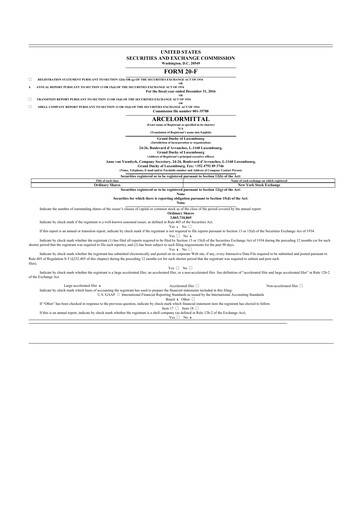 Thumbnail ArcelorMittal 20-F Annual Report 