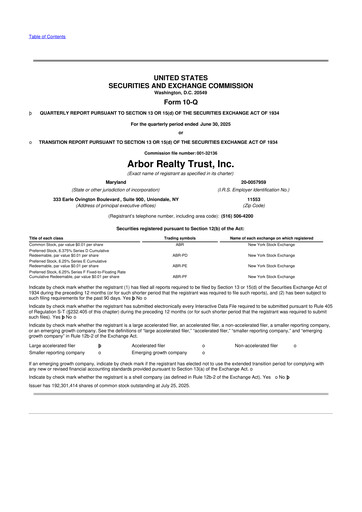 Vorschaubild Arbor Realty Trust
 10-Q Quartalsbericht 2025 