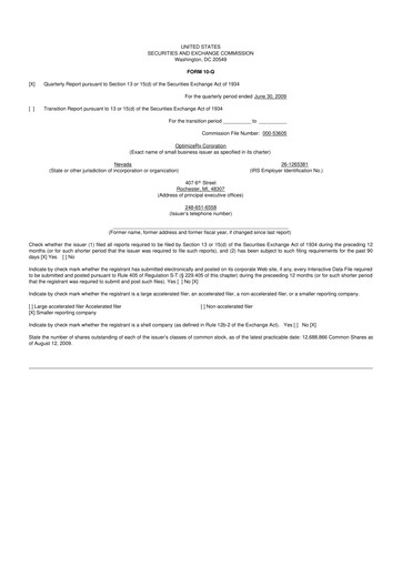 Thumbnail OptimizeRx 10-Q Quarterly Report FY 