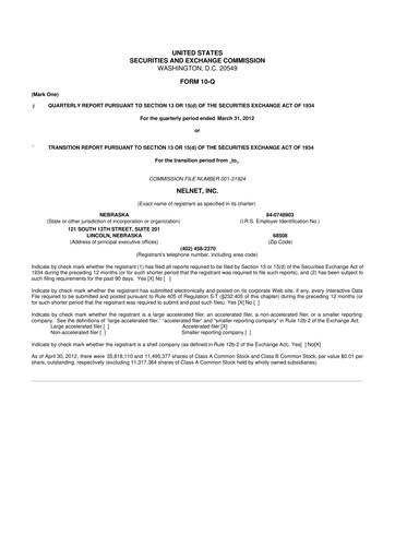 Thumbnail Nelnet 10-Q Quarterly Report FY2012 