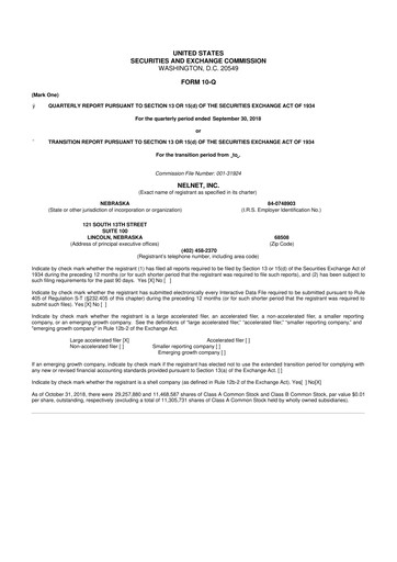 Thumbnail Nelnet 10-Q Quarterly Report FY2018 