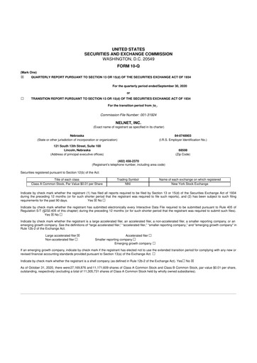 Thumbnail Nelnet 10-Q Quarterly Report FY2020 