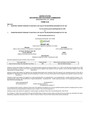 Thumbnail Nelnet 10-Q Quarterly Report FY2022 