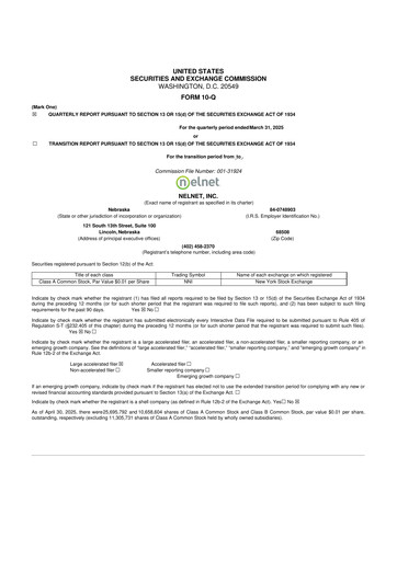 Thumbnail Nelnet 10-Q Quarterly Report FY2025 