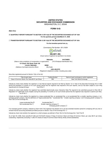 Thumbnail Nelnet 10-Q Quarterly Report FY 