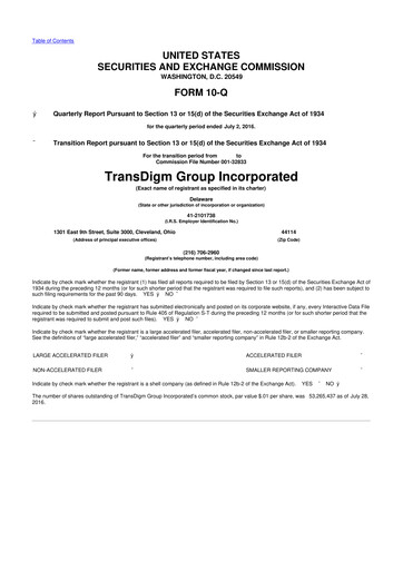 Thumbnail TransDigm Group 10-Q Quarterly Report FY2016 