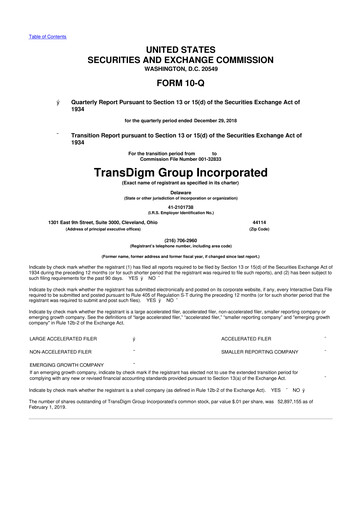 Thumbnail TransDigm Group 10-Q Quarterly Report FY2019 
