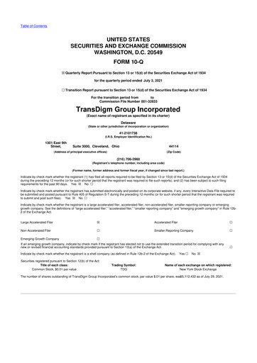 Thumbnail TransDigm Group 10-Q Quarterly Report FY2021 