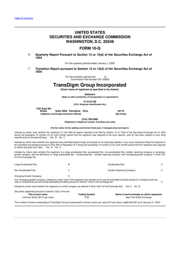Thumbnail TransDigm Group 10-Q Quarterly Report FY2022 