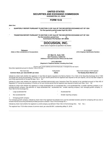 Vorschaubild DocuSign 10-Q Quartalsbericht 2020 