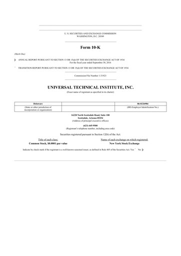Thumbnail Universal Technical Institute 10-K Annual Report 2016
