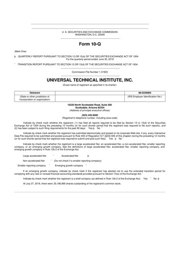 Thumbnail Universal Technical Institute 10-Q Quarterly Report FY2018 