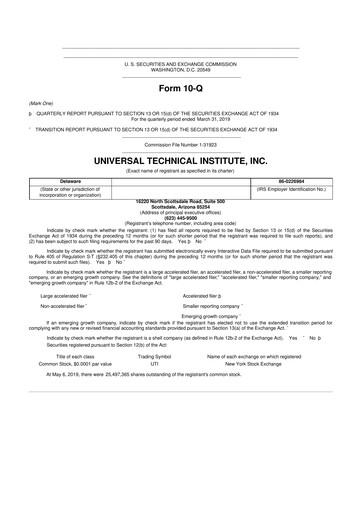 Thumbnail Universal Technical Institute 10-Q Quarterly Report FY2019 