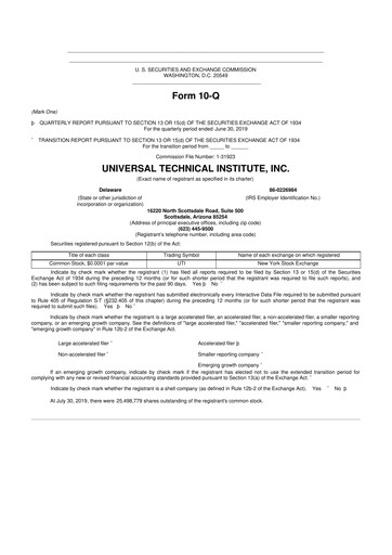 Thumbnail Universal Technical Institute 10-Q Quarterly Report FY2019 