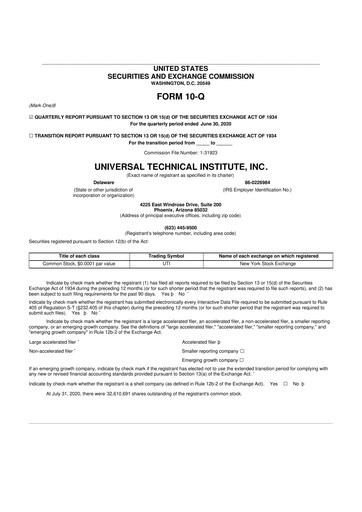 Thumbnail Universal Technical Institute 10-Q Quarterly Report FY2020 