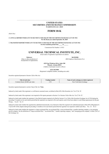 Thumbnail Universal Technical Institute 10-K Annual Report 2020