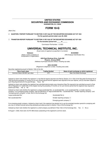 Thumbnail Universal Technical Institute 10-Q Quarterly Report FY2022 