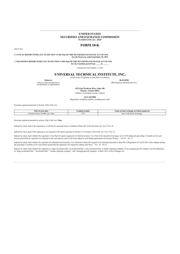 Thumbnail Universal Technical Institute 10-K Annual Report 2022