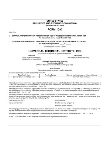 Thumbnail Universal Technical Institute 10-Q Quarterly Report FY 