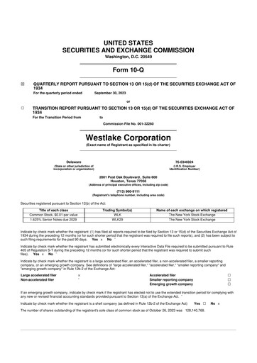 Thumbnail Westlake Corporation
 10-Q Quarterly Report FY2023 