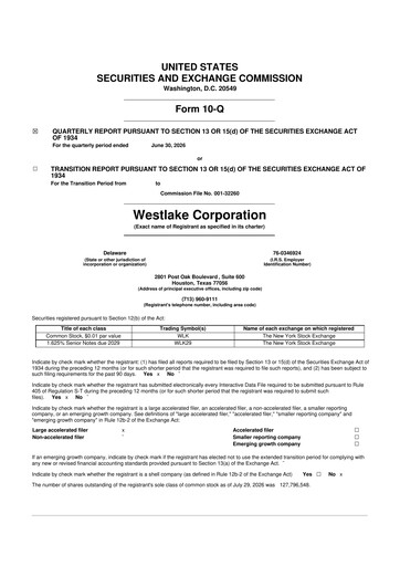 Thumbnail Westlake Corporation
 10-Q Quarterly Report FY2026 