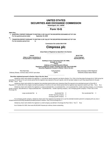 Thumbnail Cimpress 10-Q Quarterly Report FY2021 