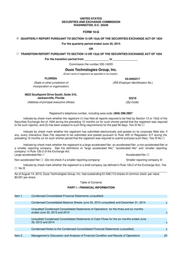 Vorschaubild Duos Technologies Group 10-Q Quartalsbericht 2015 