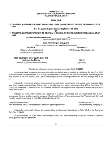 Vorschaubild Duos Technologies Group 10-Q Quartalsbericht 2015 