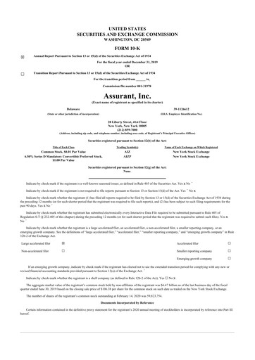 Thumbnail Assurant 10-K Annual Report 2019