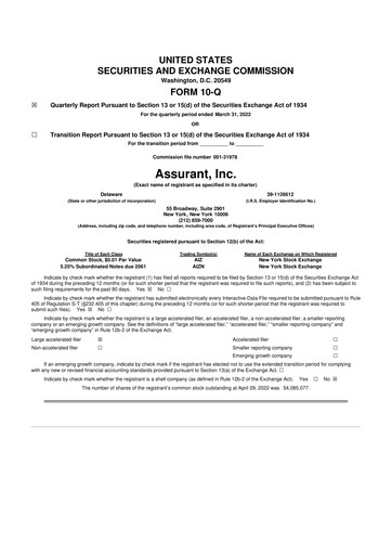 Thumbnail Assurant 10-Q Quarterly Report FY2022 