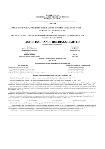 Thumbnail Aspen Insurance 10-K Annual Report 2013