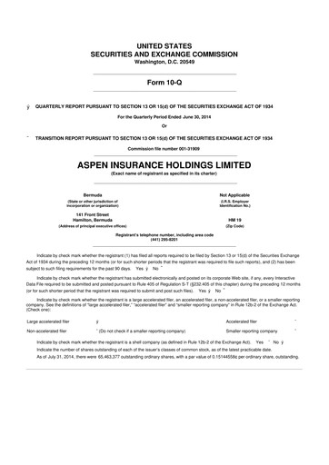 Thumbnail Aspen Insurance 10-Q Quarterly Report FY2014 