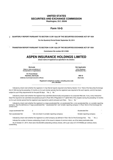 Thumbnail Aspen Insurance 10-Q Quarterly Report FY2014 