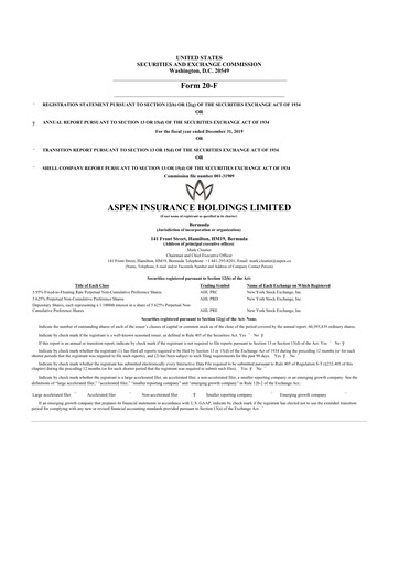 Thumbnail Aspen Insurance 20-F Annual Report 2019