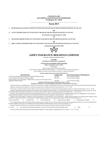 Thumbnail Aspen Insurance 20-F Annual Report 2020