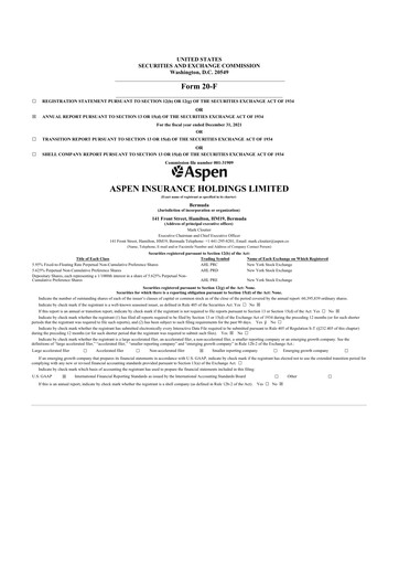 Thumbnail Aspen Insurance 20-F Annual Report 2021