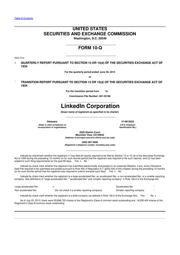 Thumbnail Linkedin 10-Q Quarterly Report FY2013 
