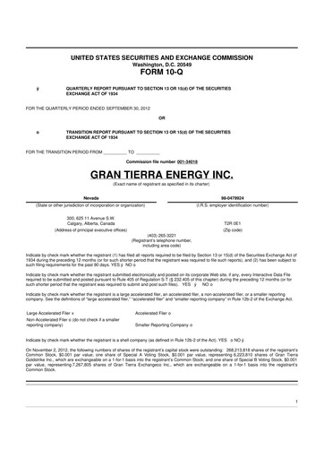 Thumbnail Gran Tierra Energy 10-Q Quarterly Report FY2012 