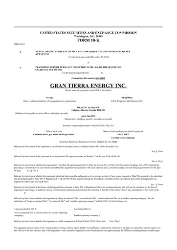 Thumbnail Gran Tierra Energy 10-K Annual Report 2012