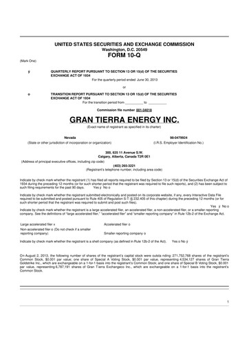 Thumbnail Gran Tierra Energy 10-Q Quarterly Report FY2013 