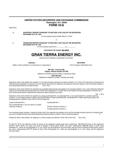 Thumbnail Gran Tierra Energy 10-Q Quarterly Report FY2018 