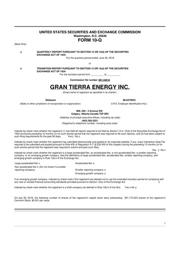 Thumbnail Gran Tierra Energy 10-Q Quarterly Report FY2018 