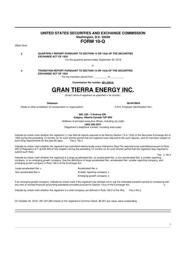 Thumbnail Gran Tierra Energy 10-Q Quarterly Report FY2018 