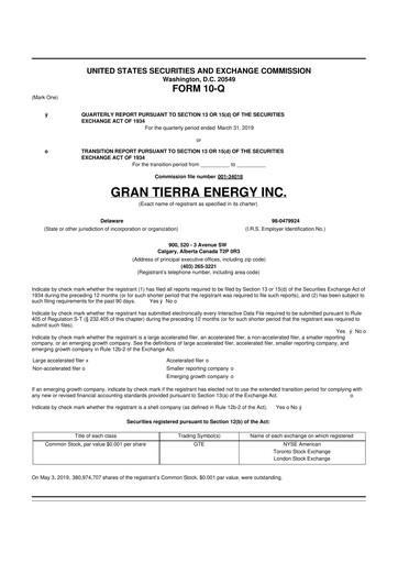 Thumbnail Gran Tierra Energy 10-Q Quarterly Report FY2019 