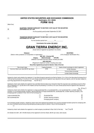 Thumbnail Gran Tierra Energy 10-Q Quarterly Report FY2021 