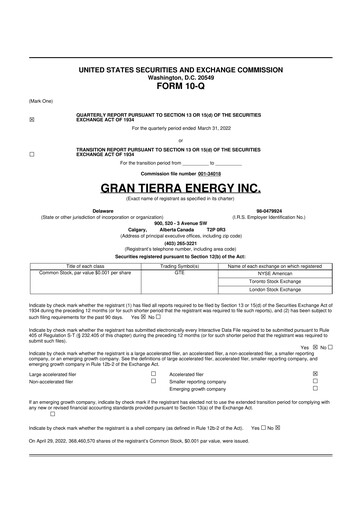 Thumbnail Gran Tierra Energy 10-Q Quarterly Report FY2022 