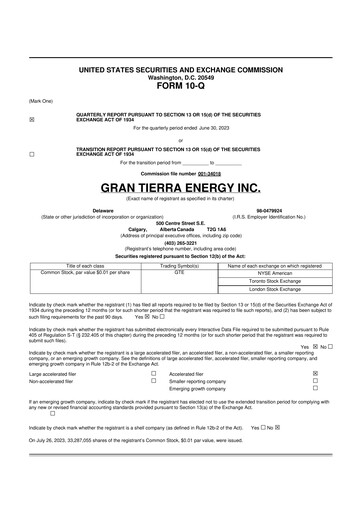 Thumbnail Gran Tierra Energy 10-Q Quarterly Report FY2023 