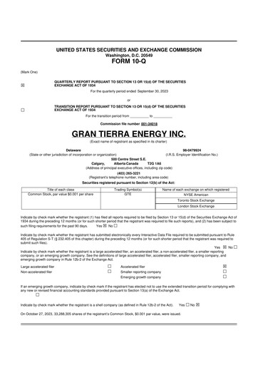 Thumbnail Gran Tierra Energy 10-Q Quarterly Report FY2023 
