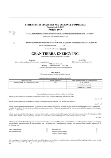 Thumbnail Gran Tierra Energy 10-K Annual Report 2024