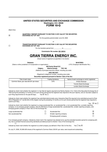 Thumbnail Gran Tierra Energy 10-Q Quarterly Report FY2026 